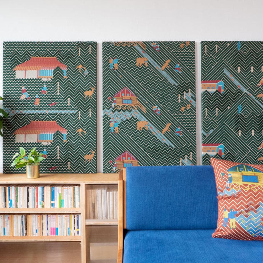 SNIP SNAP SATOYAMA green | fabric art panel
