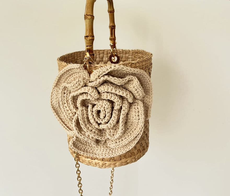 Crochet Flower Straw Cylinder Bag